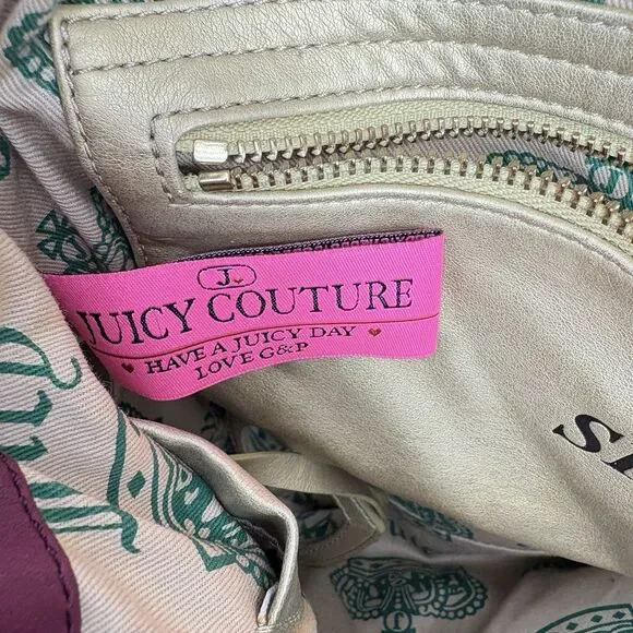 Vintage Juicy Couture Daydreamer Tote Bag Purse Royal Dog Bow Pompom Pin Charm - Picture 10 of 11